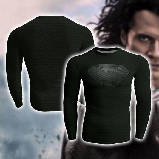 Justice League Henry Cavill Black Superman Cosplay Long Sleeve Compression T-shirt US/EU XXS  