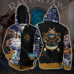Ravenclaw House Intelligent And Individual Harry Potter Unisex 3D T-shirt Zip Hoodie XS 