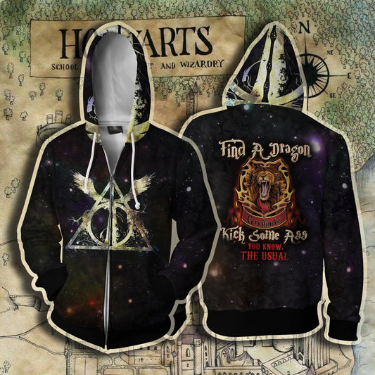 Gryffindor Harry Potter - Find A Dragon Kick Some A** You Know The Usual Zip Hoodie XXS