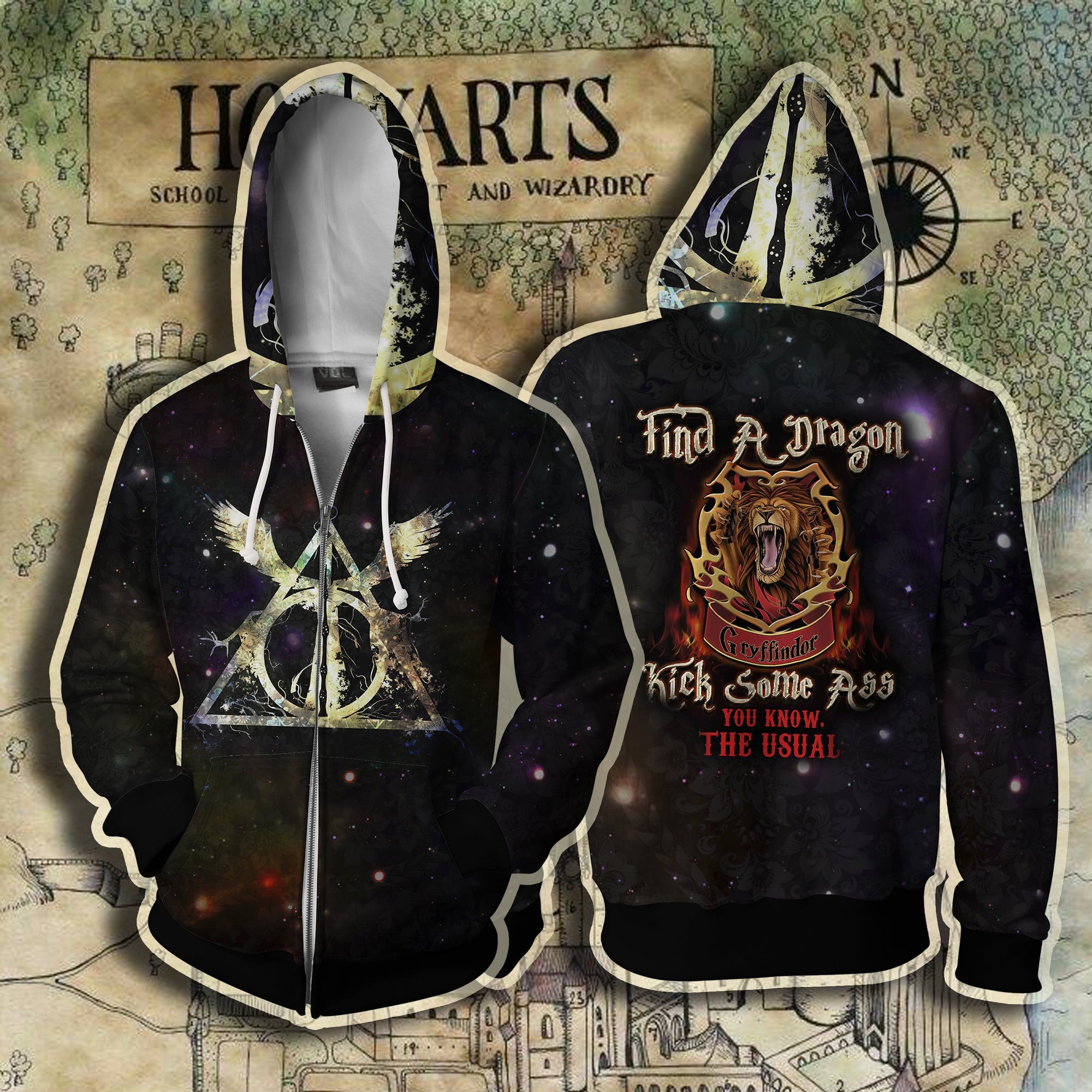 Gryffindor Harry Potter - Find A Dragon Kick Some A** You Know The Usual XXS Zip Hoodie 