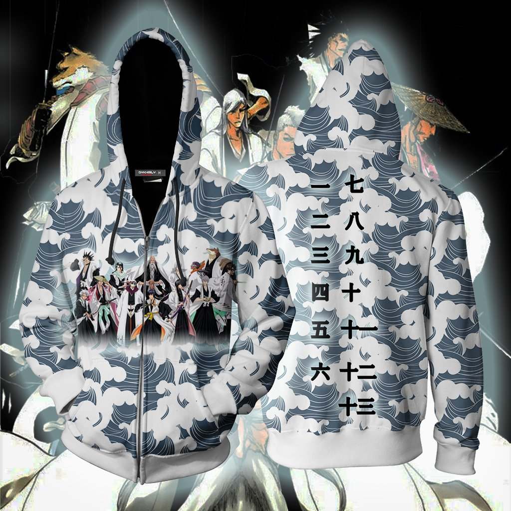Bleach Shinigami Captains Of The Gotei 13 Zip Up Hoodie XS  