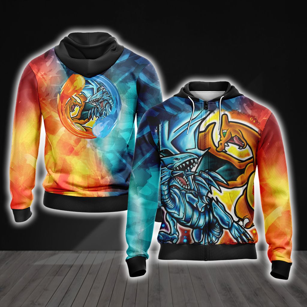 Yugioh - Charizard vs Blue Eyes White Dragon Unisex 3D T-shirt Zip Hoodie S 