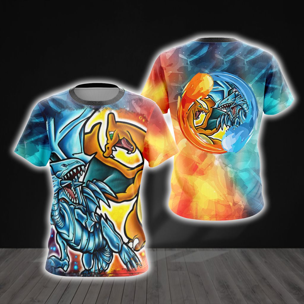 Yugioh - Charizard vs Blue Eyes White Dragon Unisex 3D T-shirt   