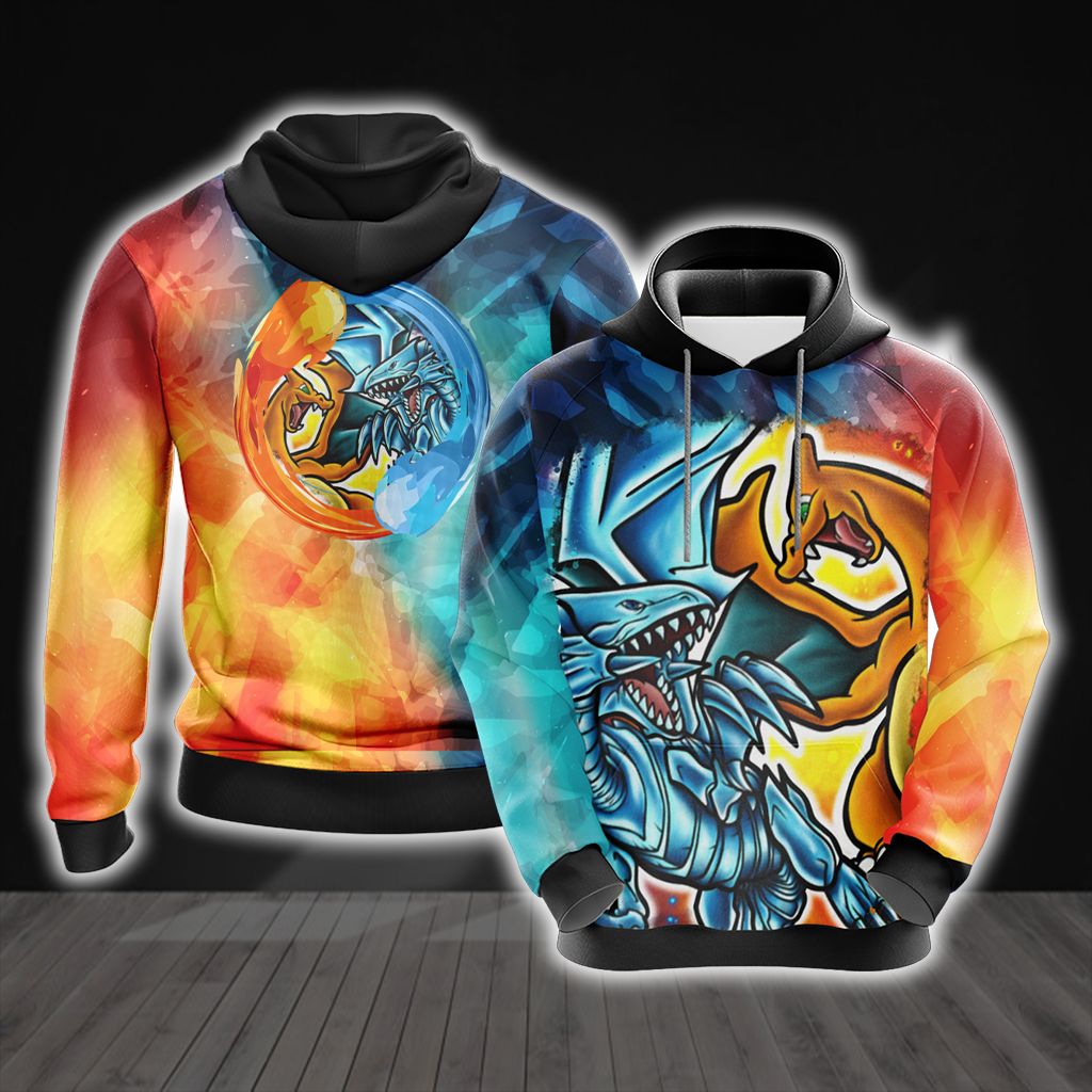 Yugioh - Charizard vs Blue Eyes White Dragon Unisex 3D T-shirt Hoodie S 