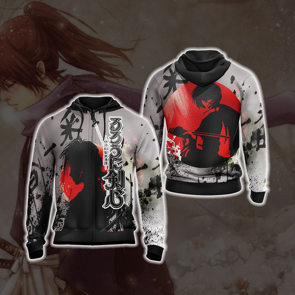 Rurouni Kenshin New Look Unisex 3D T-shirt Zip Hoodie XS 