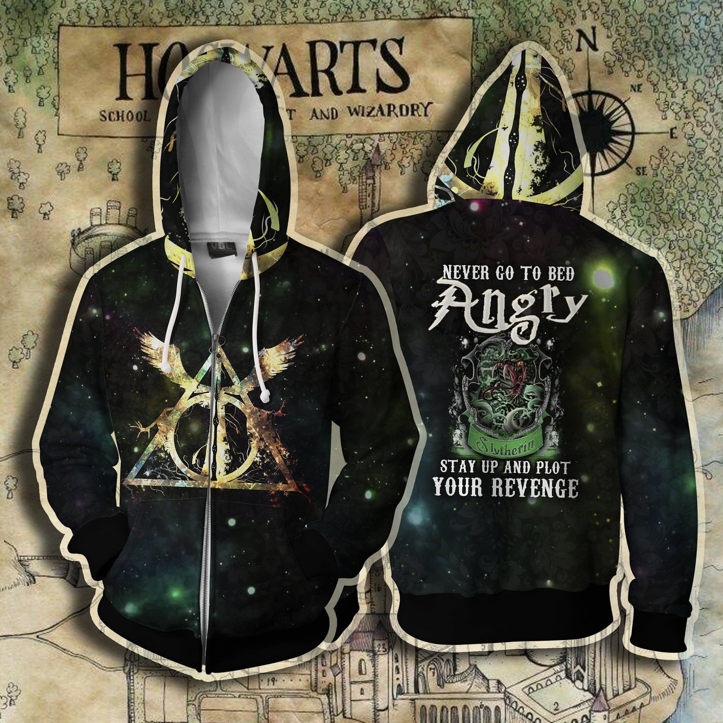 Slytherin Harry Potter - Never Go To Bed Angry Stay Up And Plot Your Revenge Zip Up Hoodie S 