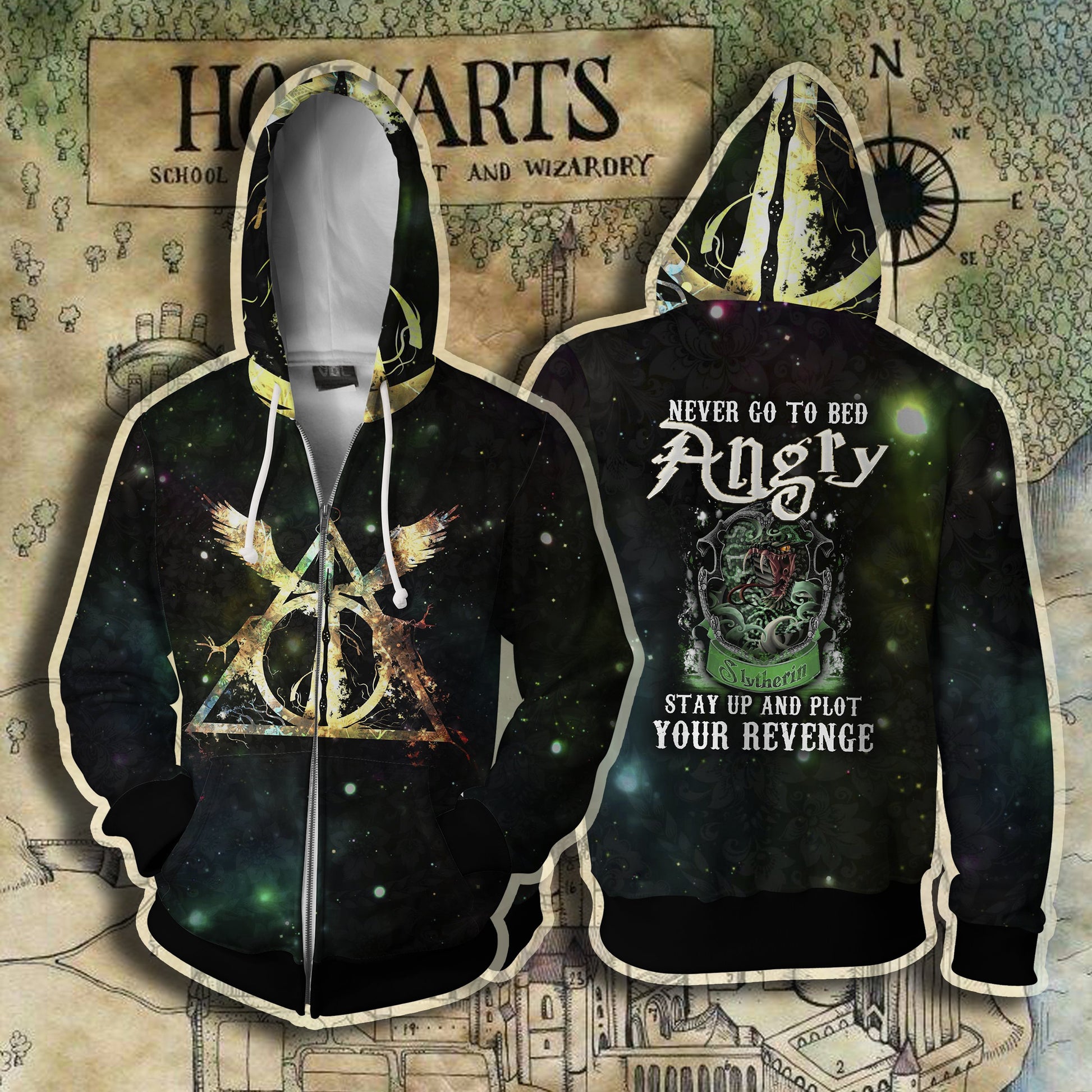 Slytherin Harry Potter - Never Go To Bed Angry Stay Up And Plot Your Revenge Zip Up Hoodie S 