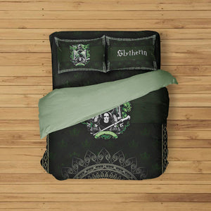 Mandala Harry Potter Hogwarts House Gryffindor Slytherin Ravenclaw Hufflepuff Bed Set Slytherin Twin (3PCS) 