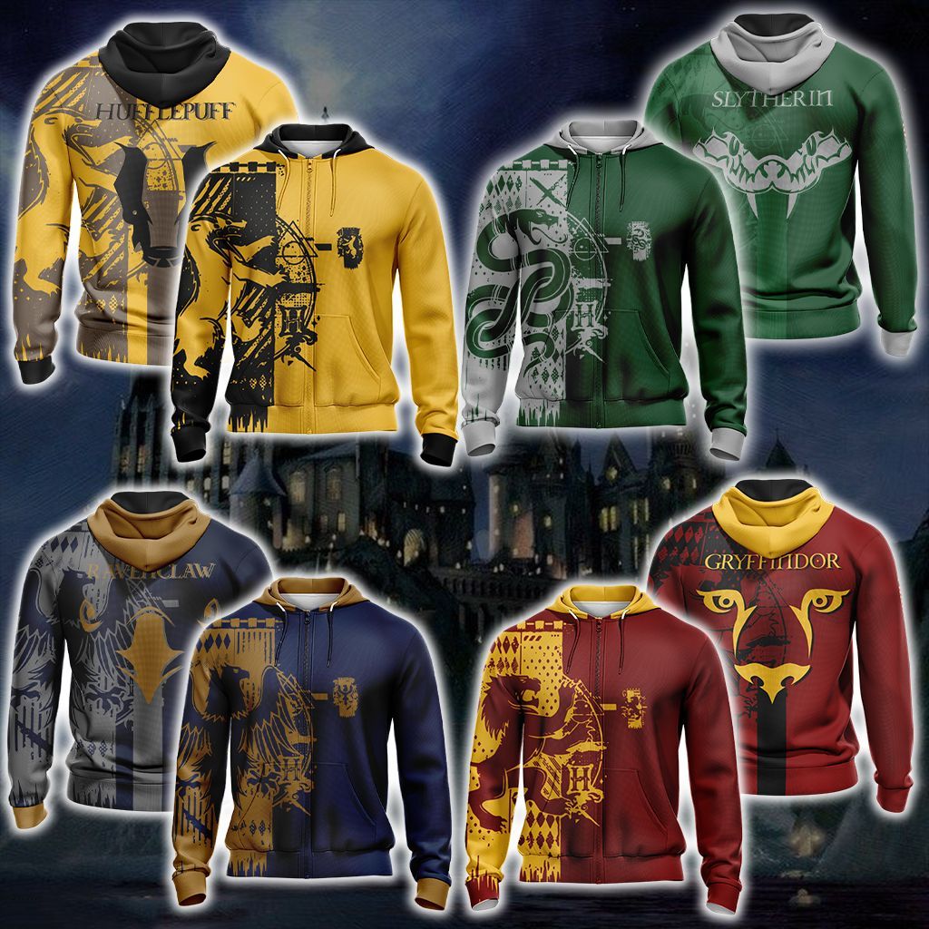 Harry Potter Hogwarts House Gryffindor Slytherin Ravenclaw Hufflepuff T-shirt Zip Hoodie Pullover Hoodie Gryffindor Zip Hoodie S