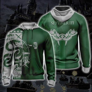 Harry Potter Hogwarts House Gryffindor Slytherin Ravenclaw Hufflepuff T-shirt Zip Hoodie Pullover Hoodie Slytherin Zip Hoodie S