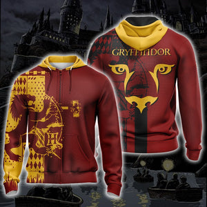 Harry Potter Hogwarts House Gryffindor Slytherin Ravenclaw Hufflepuff T-shirt Zip Hoodie Pullover Hoodie Gryffindor Zip Hoodie S