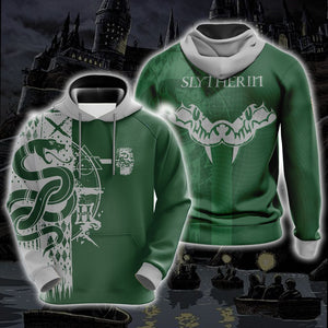 Harry Potter Hogwarts House Gryffindor Slytherin Ravenclaw Hufflepuff T-shirt Zip Hoodie Pullover Hoodie Slytherin Hoodie S