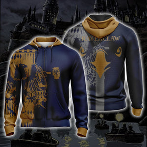 Harry Potter Hogwarts House Gryffindor Slytherin Ravenclaw Hufflepuff T-shirt Zip Hoodie Pullover Hoodie Ravenclaw Zip Hoodie S