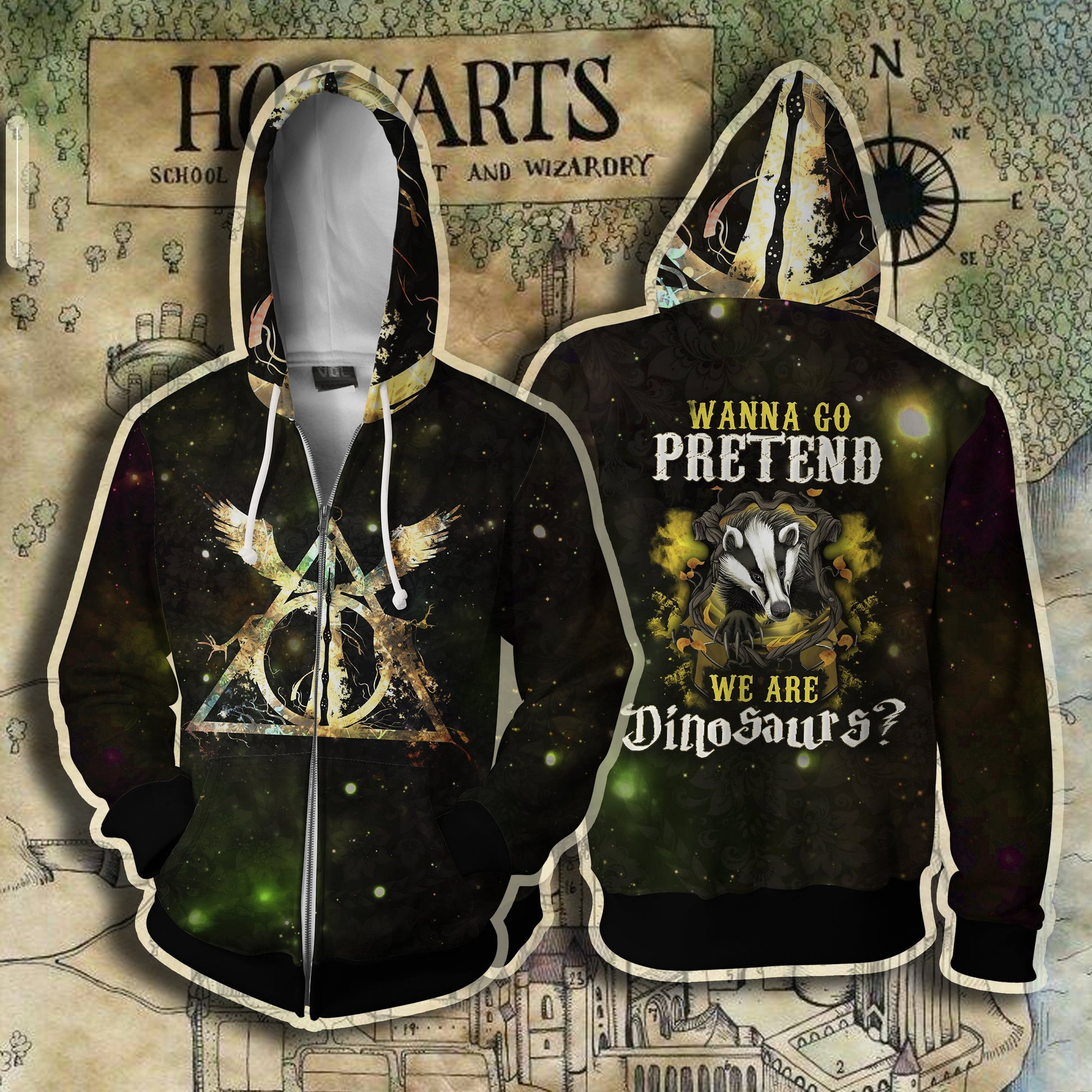 Hufflepuff Harry Potter - Wanna Go Pretend We Are Dinosaurs? Zip Hoodie XXS 