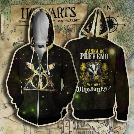 Hufflepuff Harry Potter - Wanna Go Pretend We Are Dinosaurs? Zip Hoodie XXS 