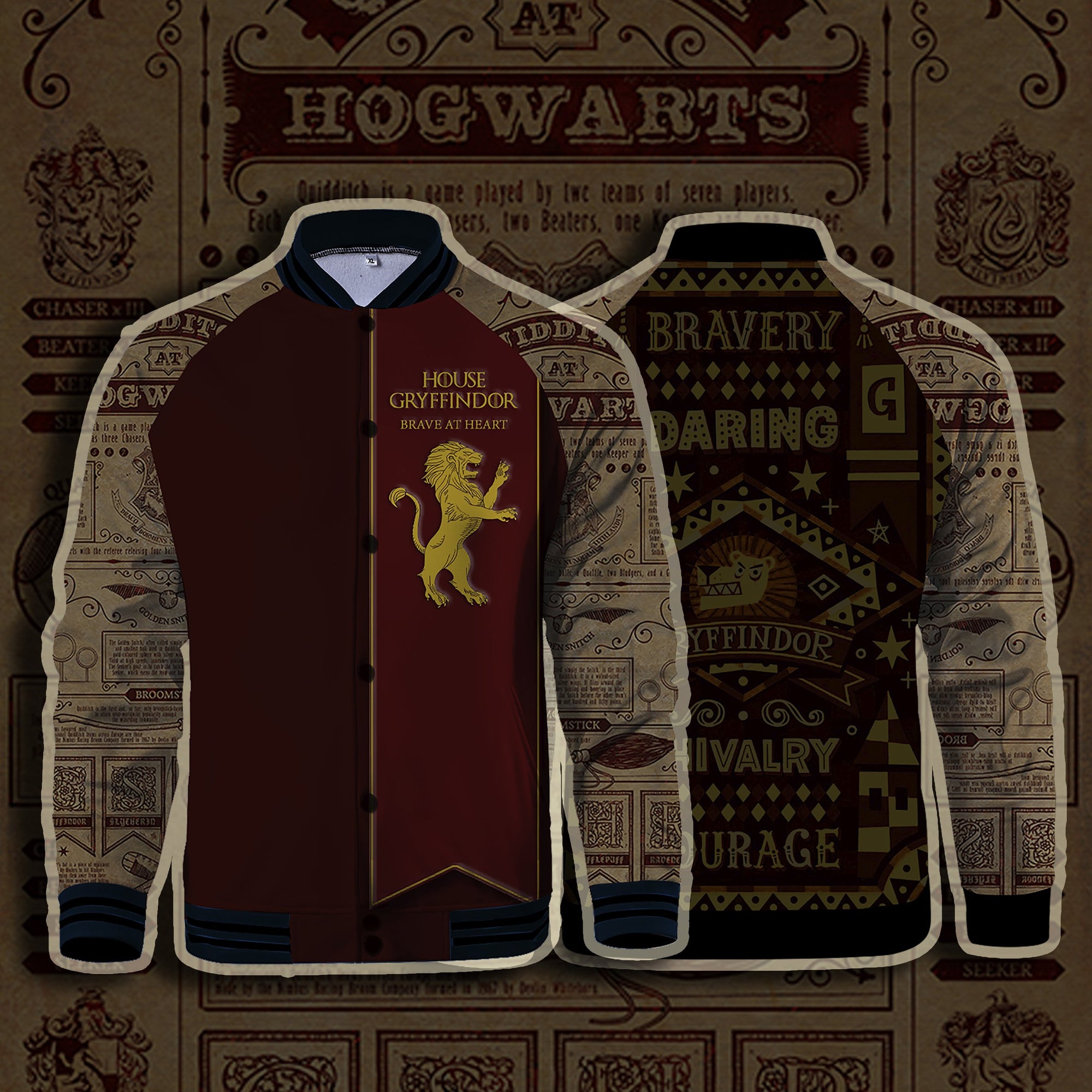House Gryffindor Brave At Heart Harry Potter Baseball Jacket US/EU XXS (ASIAN S)  