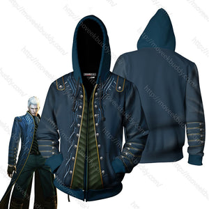 Devil May Cry Vergil Cosplay Zip Up Hoodie Jacket XS 2 