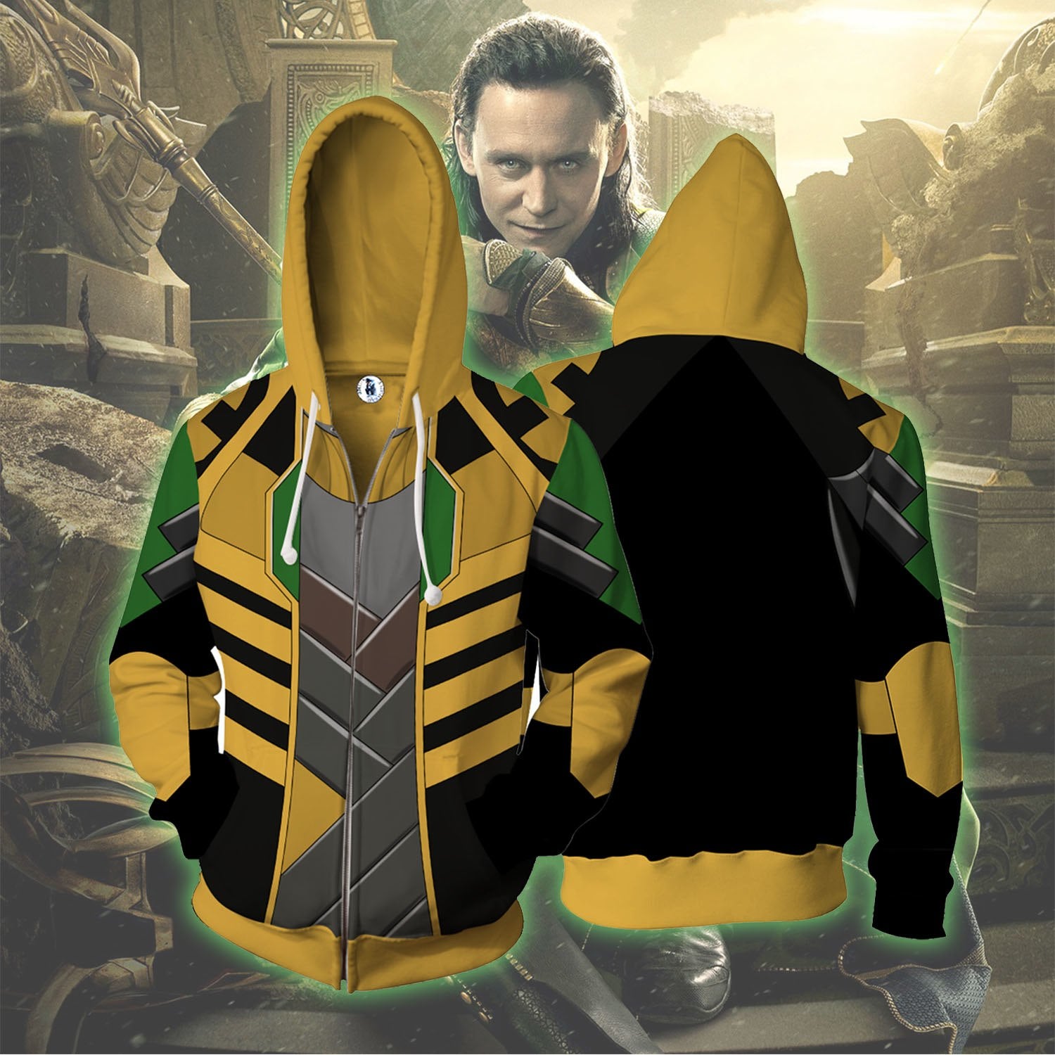 Loki Cosplay Zip Up Hoodie Jacket XS  