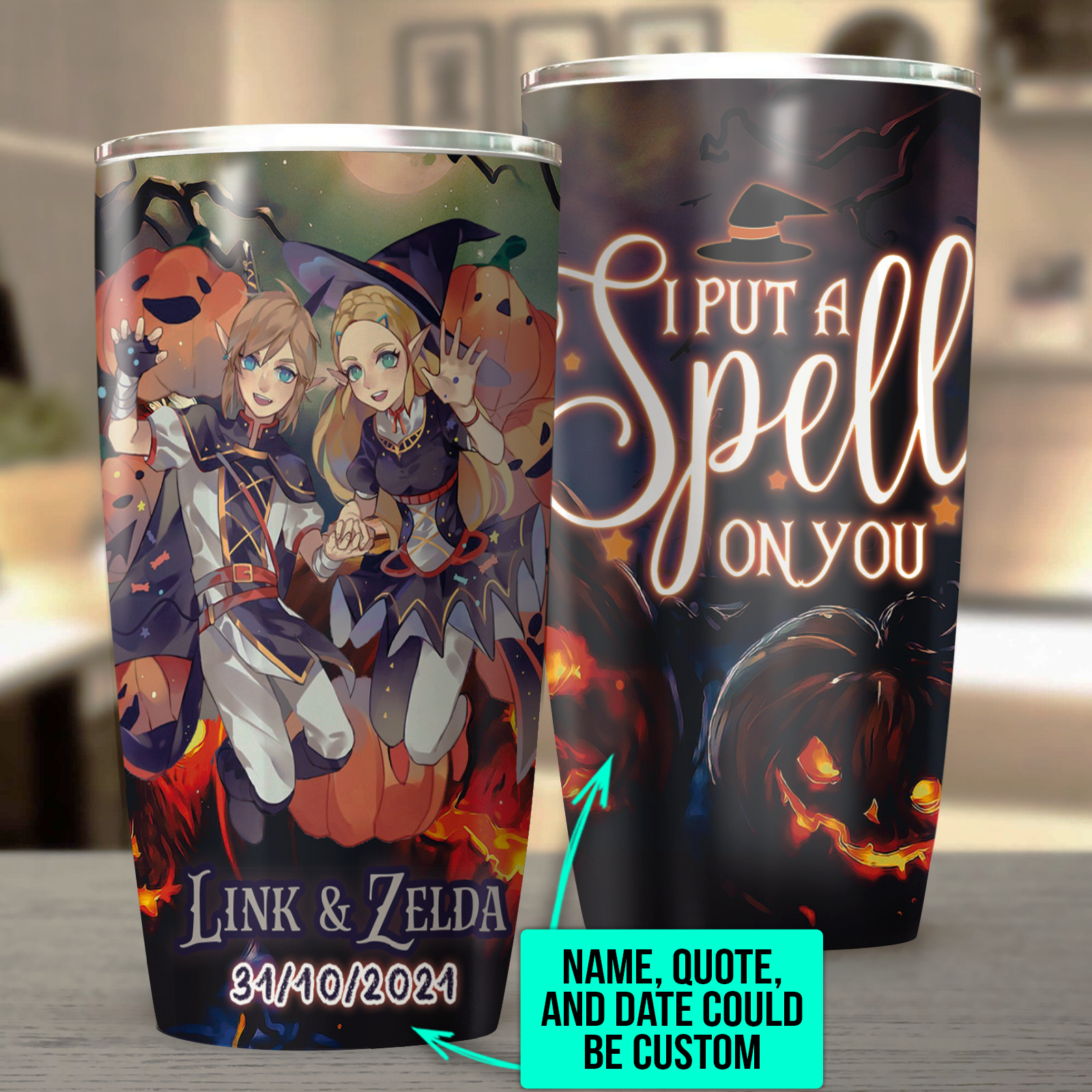 Personalized The Legend of Zelda Link & Zelda Halloween Tumbler   