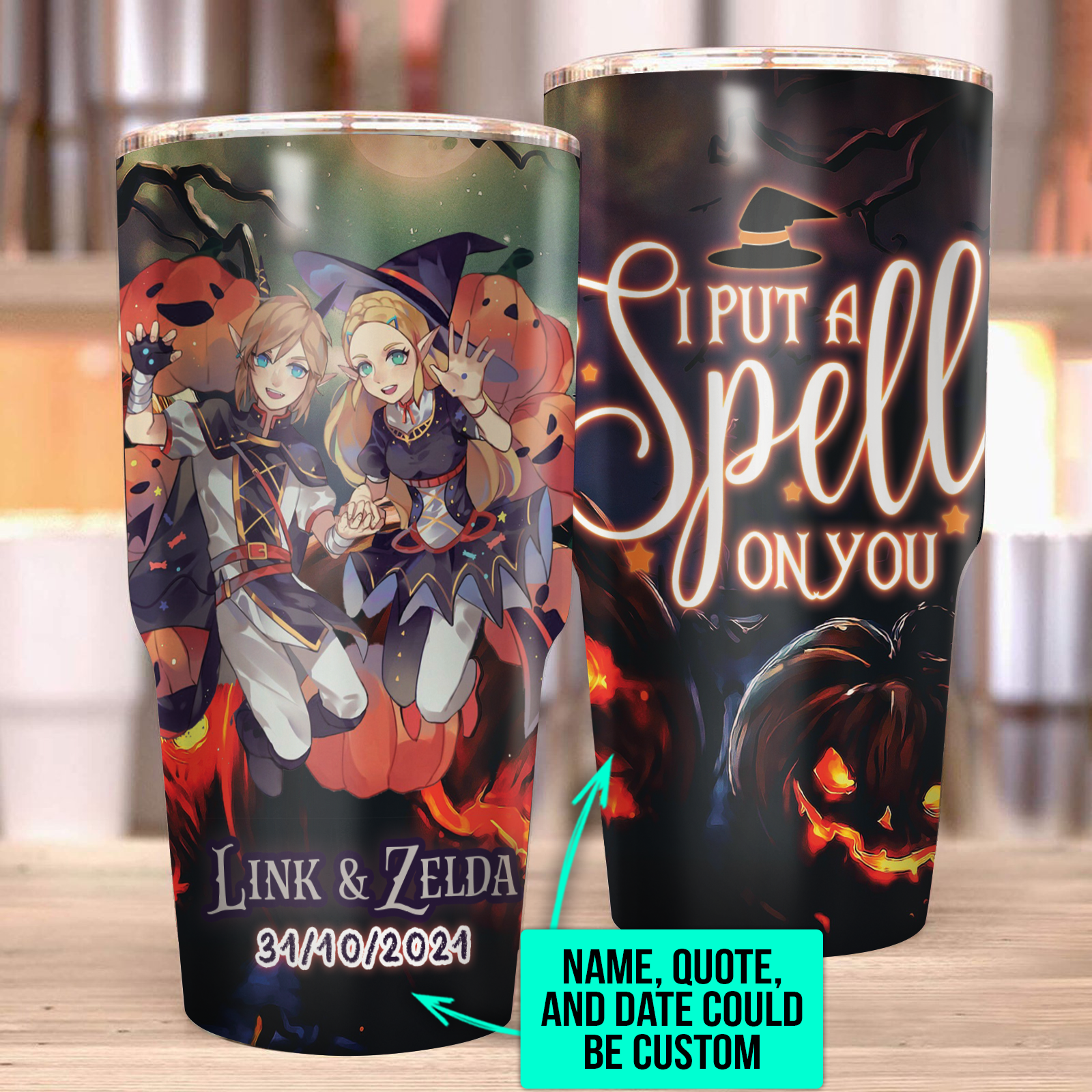Personalized The Legend of Zelda Link & Zelda Halloween Tumbler   