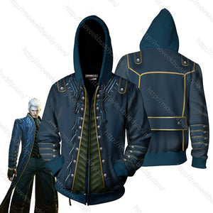 Devil May Cry Vergil Cosplay Zip Up Hoodie Jacket XS 1 