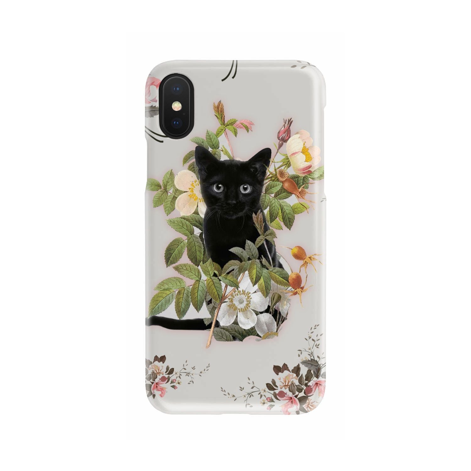 Black Cat And Flowers Phone Case   