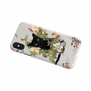 Black Cat And Flowers Phone Case   