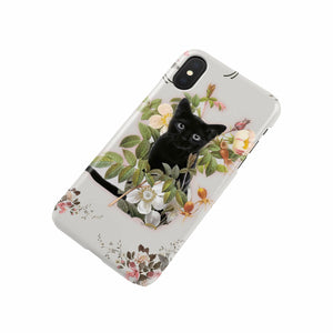 Black Cat And Flowers Phone Case   