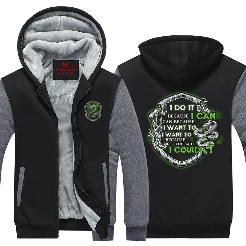 I Do It Because I Can Harry Potter Slytherin Fleece Jacket Black-Grey S 