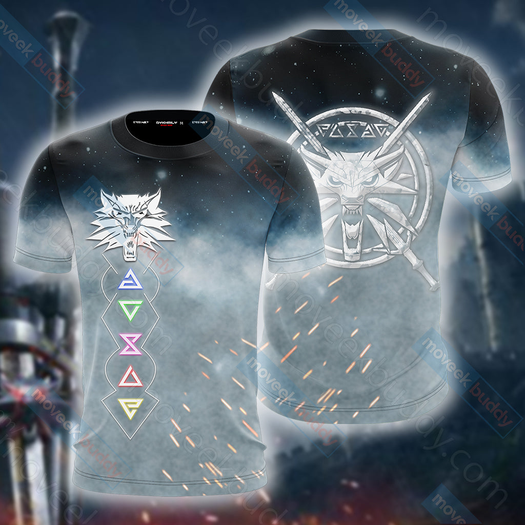 The Witcher 3 Wild Hunt Wild White Wolf Symbol Unisex 3D T-shirt   
