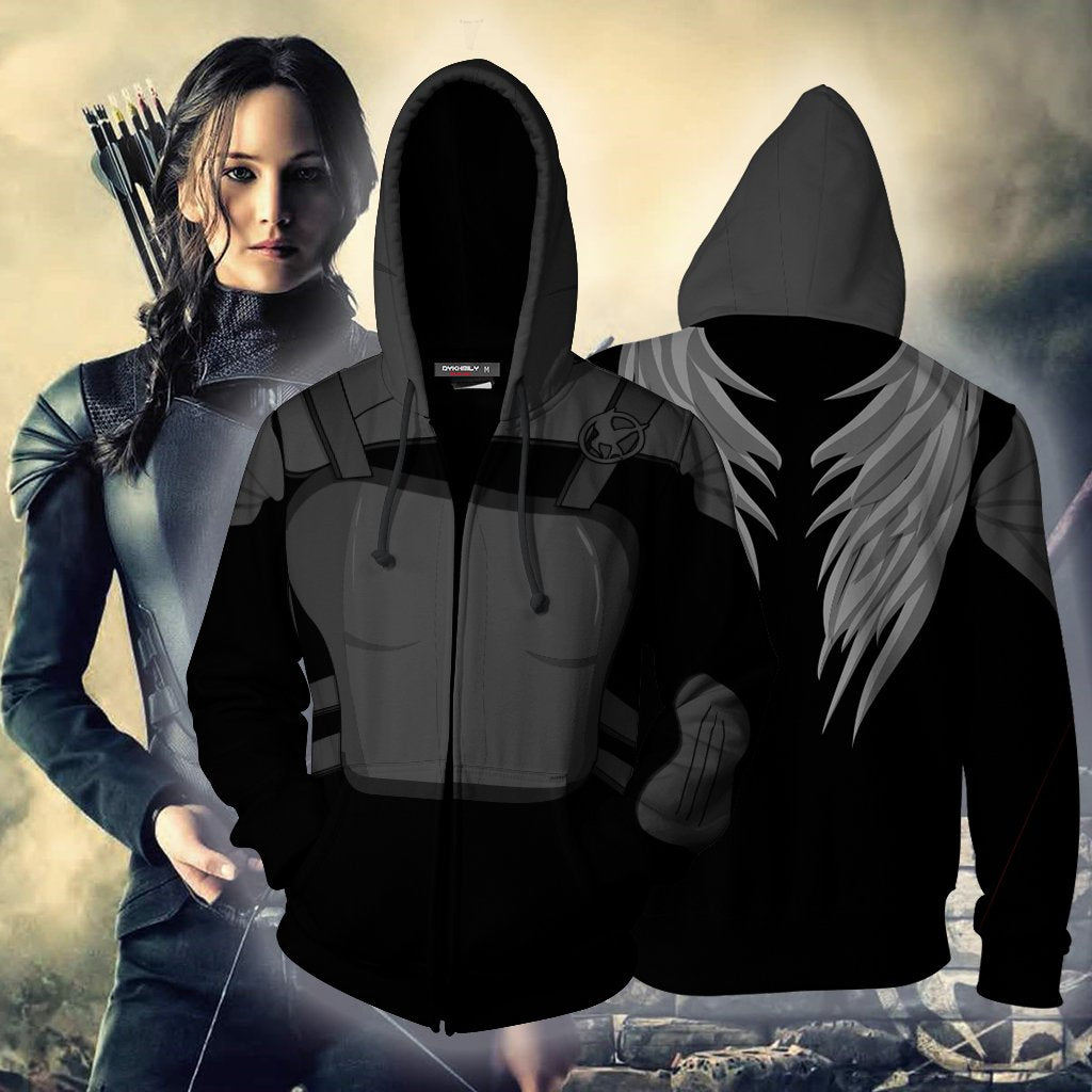 The Hunger Games: Mockingjay Katniss Everdeen (Black) Cosplay Zip Up Hoodie Jacket XS  