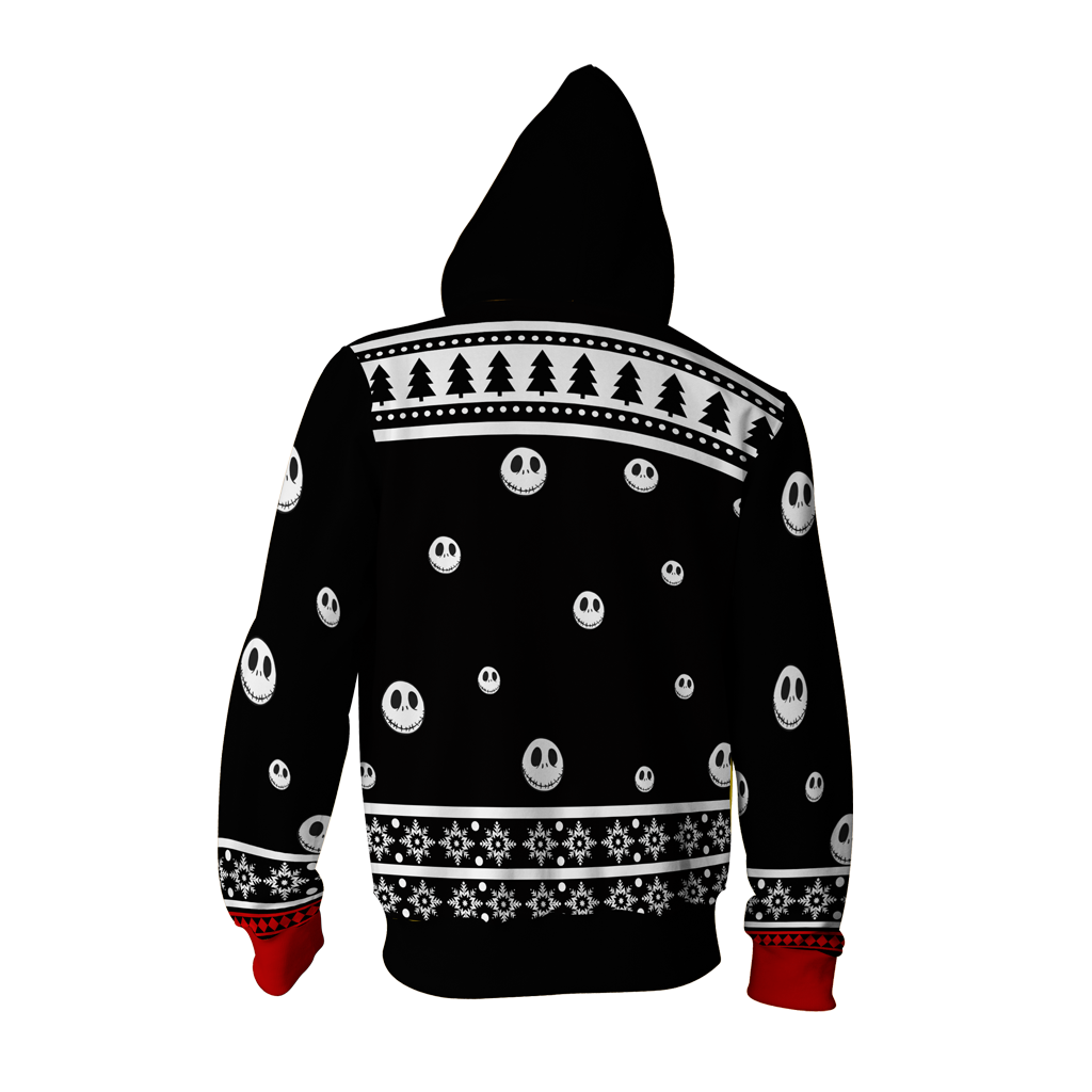 The Nightmare Before Christmas Jack & Sally Ugly Christmas Zip Up Hoodie   