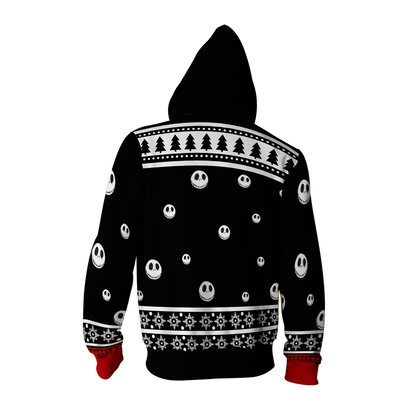 The Nightmare Before Christmas Jack & Sally Ugly Christmas Zip Up Hoodie   