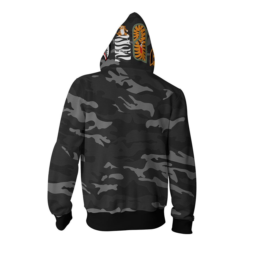Camo Shark BTS Cheap Moment Zip Up Hoodie   
