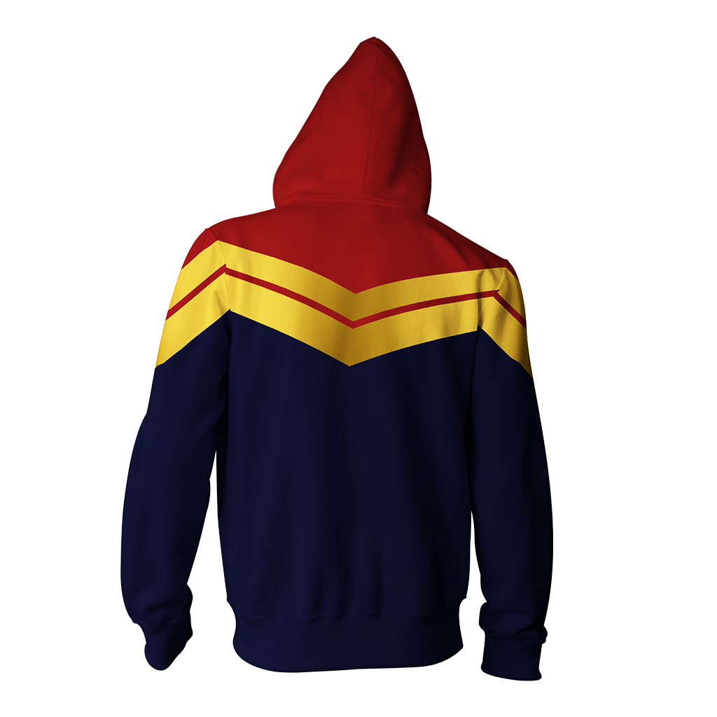 Captain Marvel Cosplay Unisex Zip Up Hoodie Jacket   