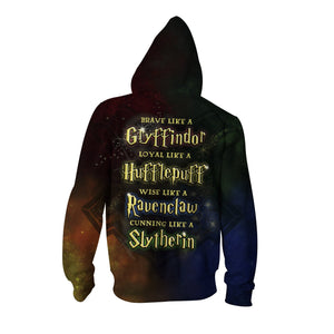 Hogwarts - Brave Loyal Wise Cunning Zip Up Hoodie   