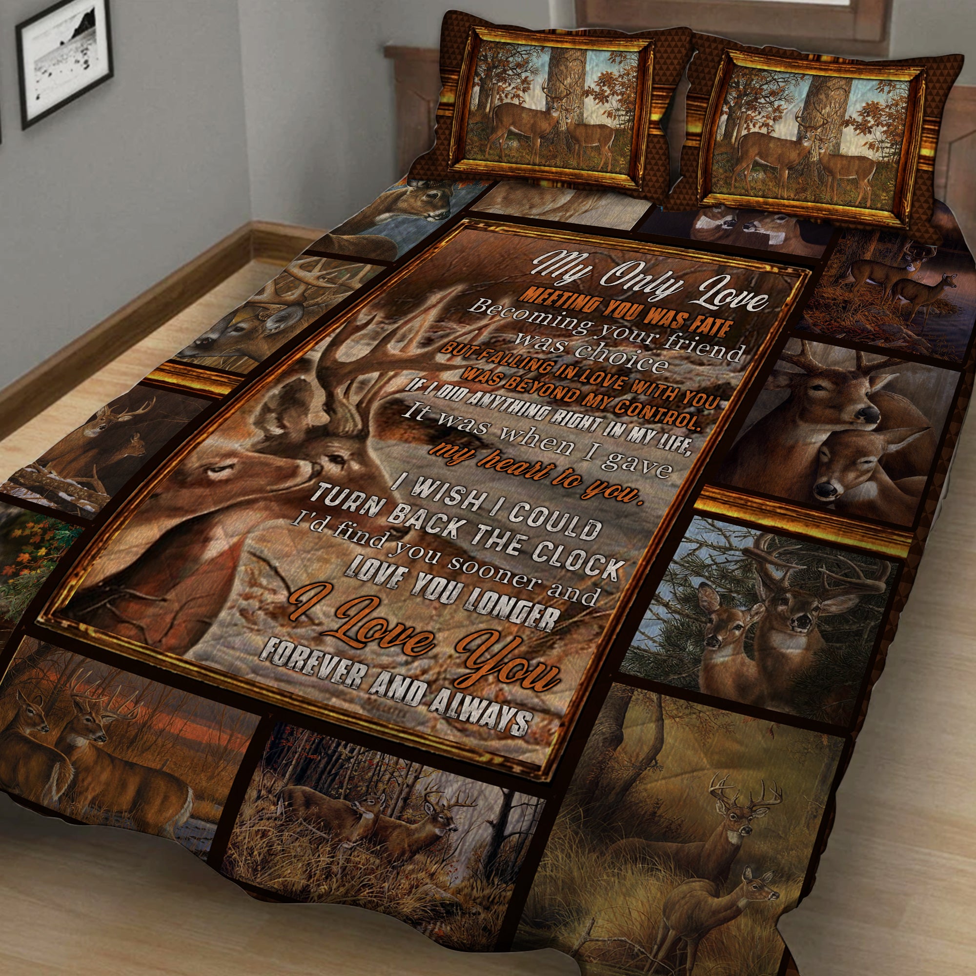 Couple Deer Quilt Set - My only love, meeting you was a fate. I love you forever and always Quilt Set Twin (150x180CM) 