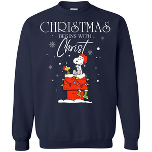 Christmas Begins With Christ Shirt Navy S 