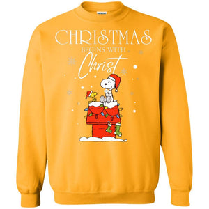 Christmas Begins With Christ Shirt Gold S 