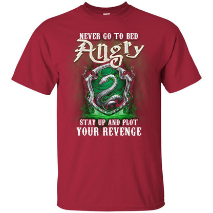 Never Go To Bed Angry Stay Up And Plot Your Revenge Slytherin House Harry Potter Fan Shirt Cardinal S 
