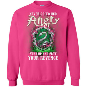 Never Go To Bed Angry Stay Up And Plot Your Revenge Slytherin House Harry Potter Fan Shirt Heliconia S 