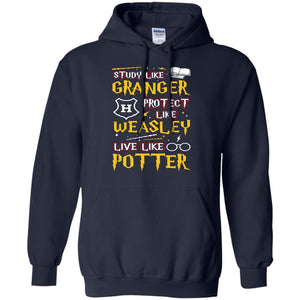 Study Like Granger Protect Like Weasley Live Like Potter Harry Potter Fan T-shirt Navy S 