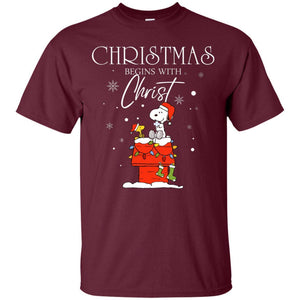 Christmas Begins With Christ Shirt Maroon S 