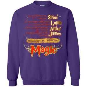 Always Protects Me Just Like Sirius Because Of Him I Believe In Magic Potterhead's Dad Harry Potter Shirt Purple S 