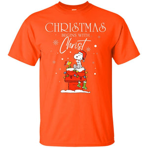 Christmas Begins With Christ Shirt Orange S 