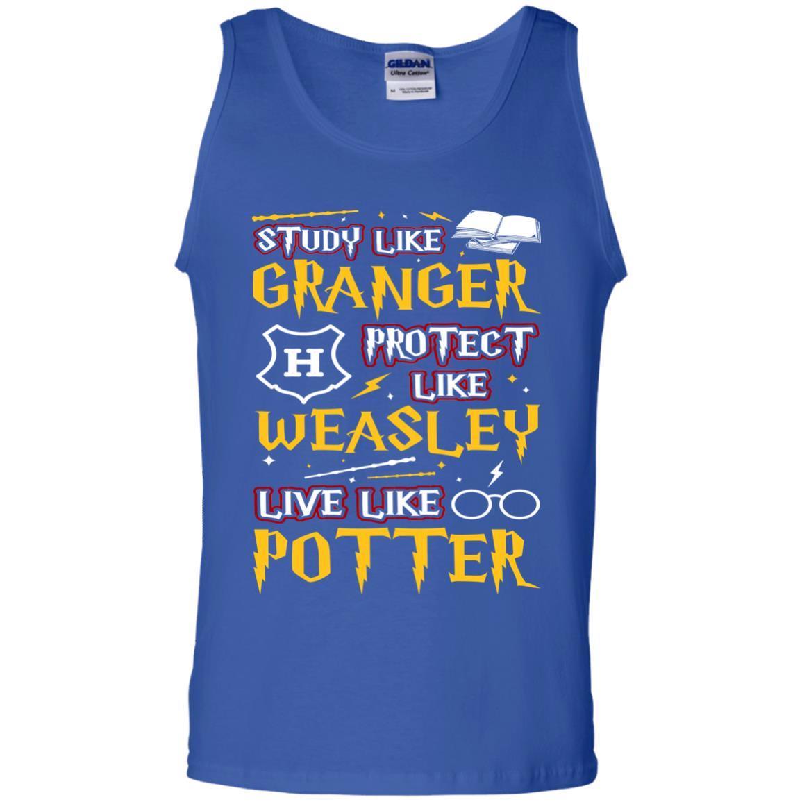 Study Like Granger Protect Like Weasley Live Like Potter Harry Potter Fan T-shirt Royal S 