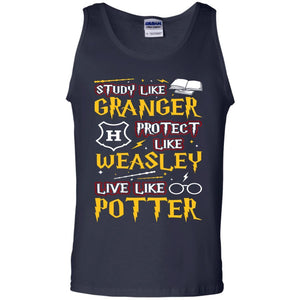 Study Like Granger Protect Like Weasley Live Like Potter Harry Potter Fan T-shirt Navy S 