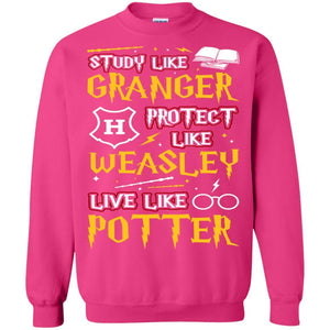 Study Like Granger Protect Like Weasley Live Like Potter Harry Potter Fan T-shirt Heliconia S 