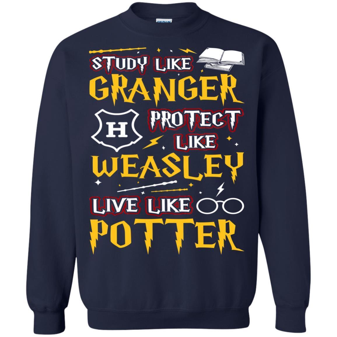 Study Like Granger Protect Like Weasley Live Like Potter Harry Potter Fan T-shirt Navy S 