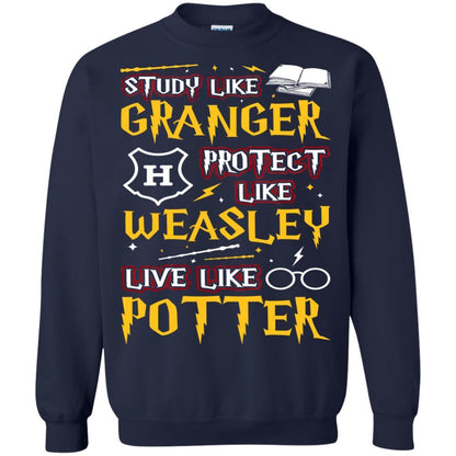 Study Like Granger Protect Like Weasley Live Like Potter Harry Potter Fan T-shirt Navy S 